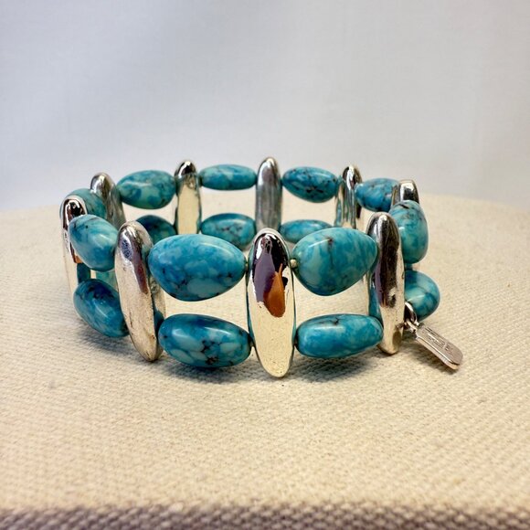 RLM Soho Turquoise Stone Stretch Bracelet Silver-Tone Robert Lee Morris - Picture 1 of 7
